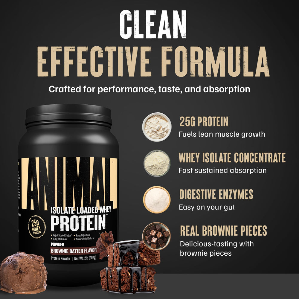 Animal Whey Isolate mixed shake glass shows convenient pre- or post-workout use.