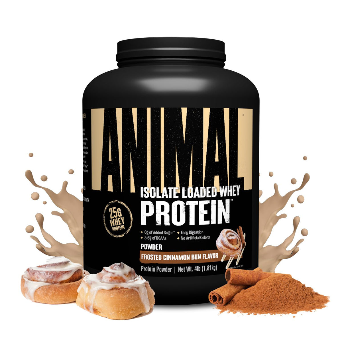 Animal Whey Isolate powder frosted cinnamon bun flavor supports high protein intake for workouts.