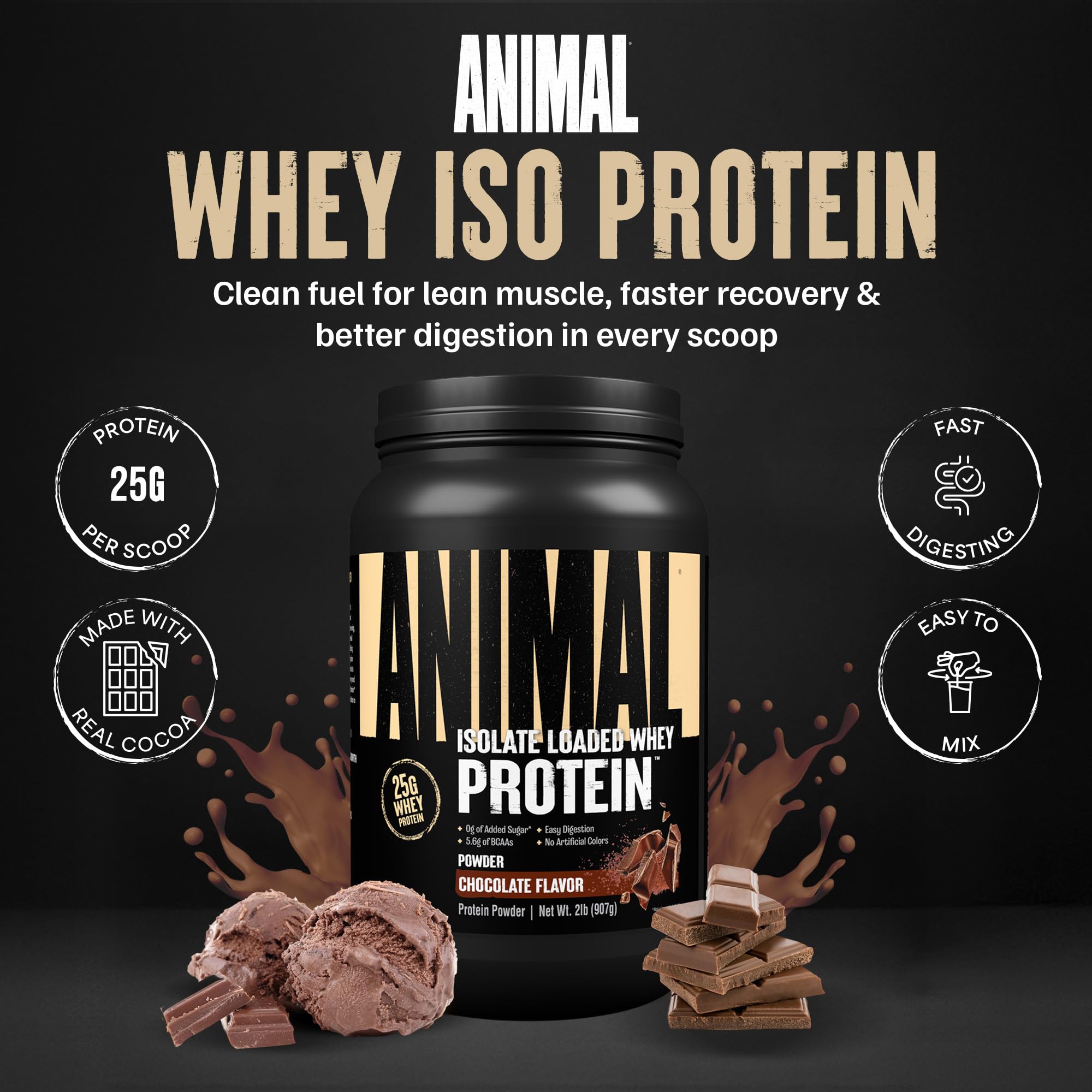 Animal Whey Isolate scoop dispensing for easy pre-workout fueling.