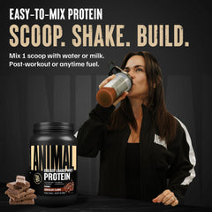 Animal Whey Isolate texture closeup highlights fine powder and fast absorption.