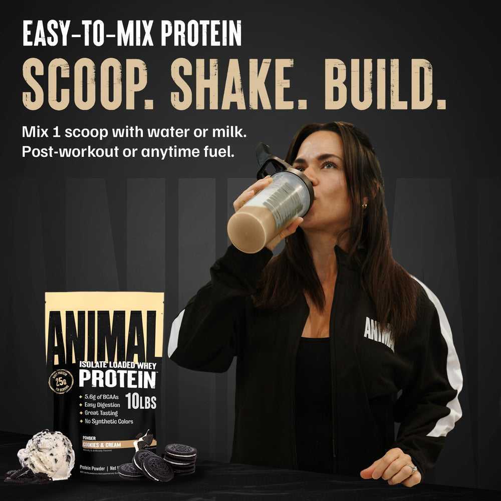 Animal Whey Isolate supports pre- and post-workout use for versatile training days.