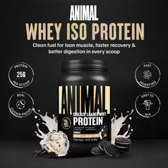 Animal Whey Isolate scoop beside powder ready for a quick post workout shake