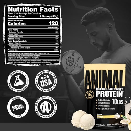 Animal Whey Isolate serving scoop, precise 25 g protein per serving.