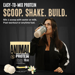 Animal Whey Isolate stirring in shaker, smooth mix with no clumps.