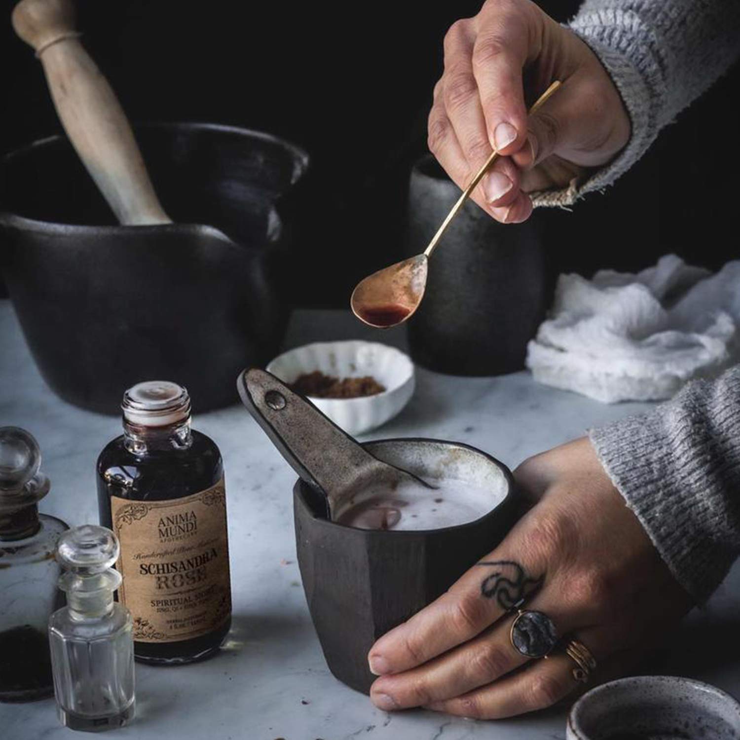 Handcrafted Anima Mundi Elixir label signaling artisanal, small-batch production.