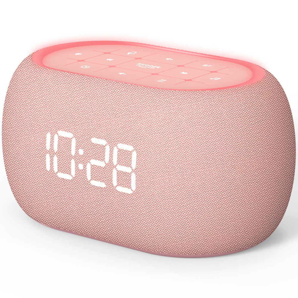 ANJANK white noise alarm clock with front display and night light for easy bedside use.