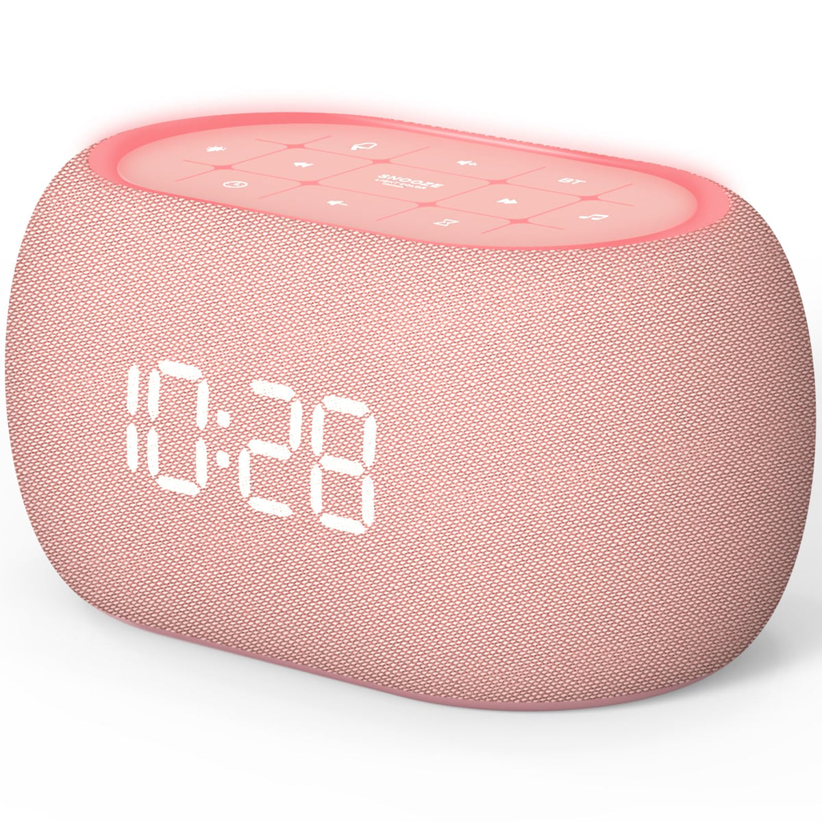 ANJANK white noise alarm clock with front display and night light for easy bedside use.