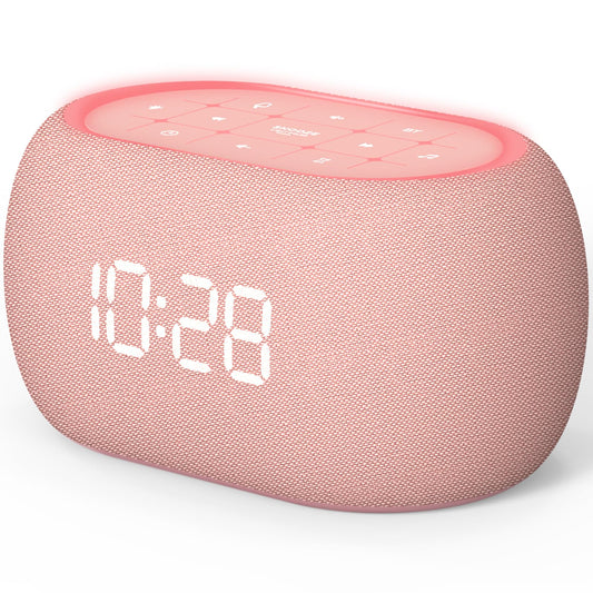 ANJANK white noise alarm clock with front display and night light for easy bedside use.