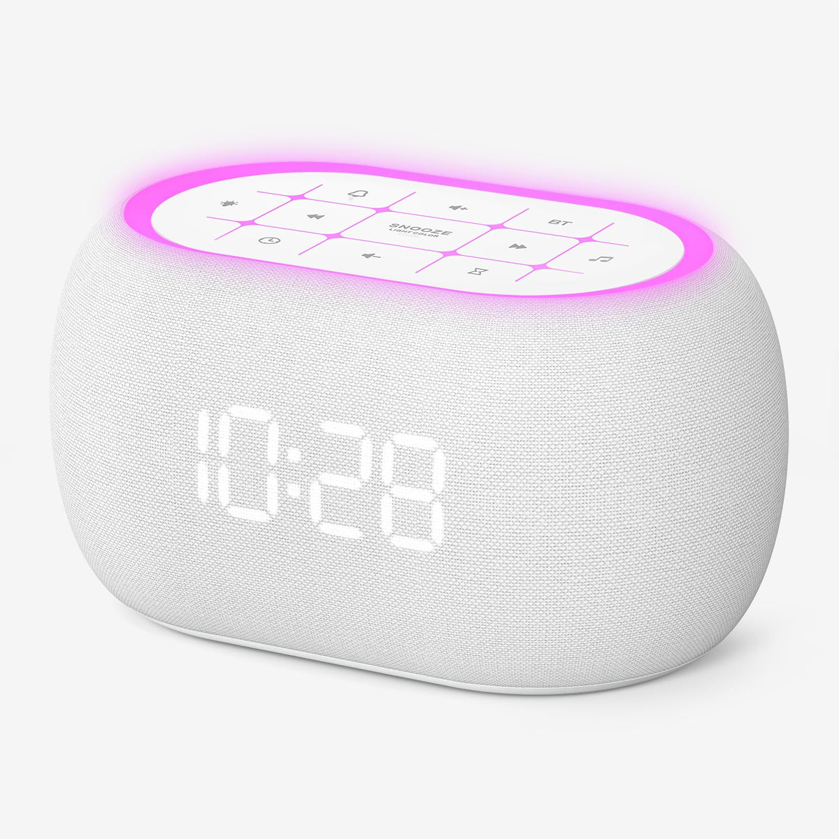 ANJANK white-noise sound machine alarm clock front view with clear display and controls
