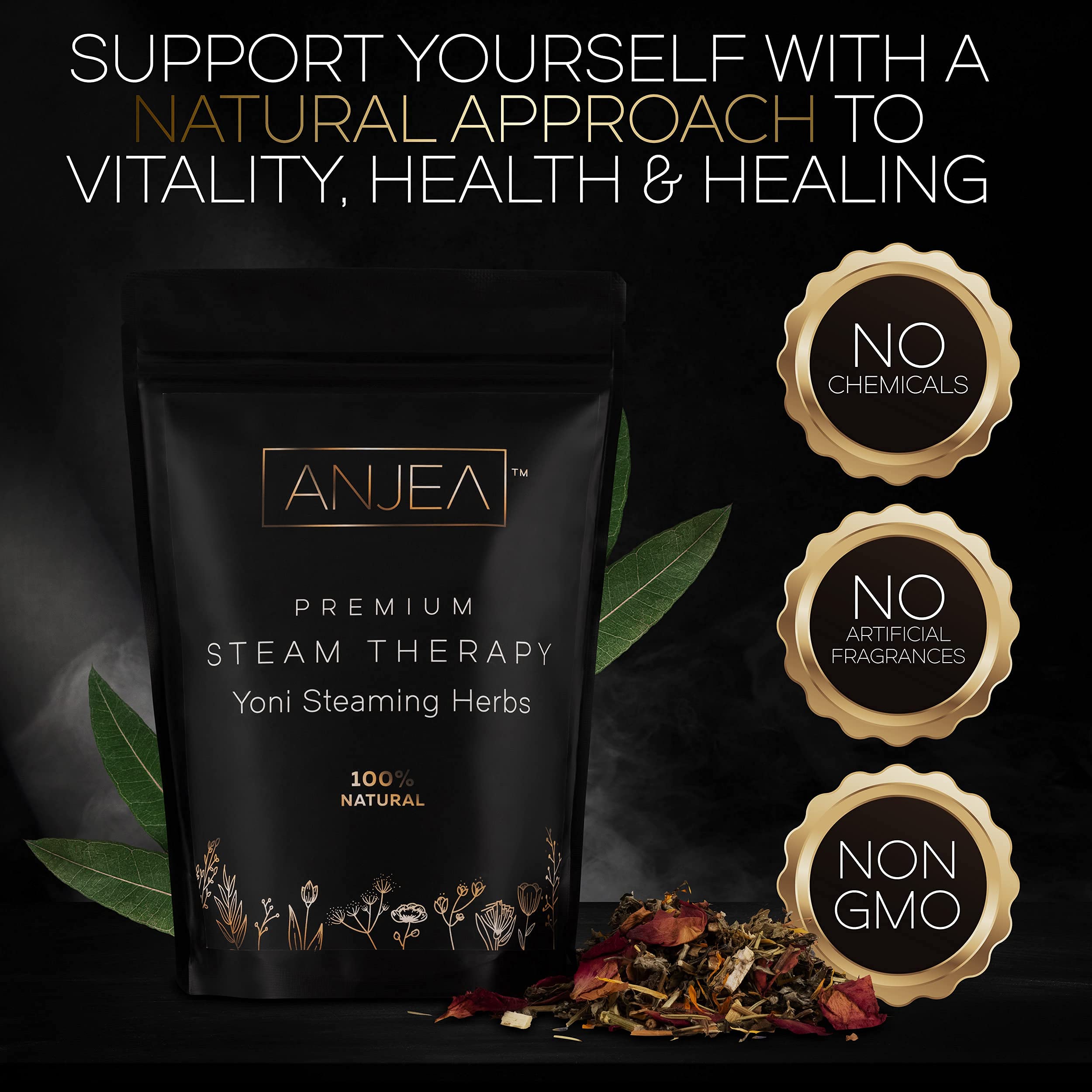 ANJEA Yoni Steam 4oz herb pack highlights natural botanicals for gentle self-care