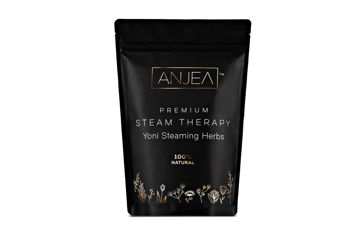 ANJEA Yoni Steamer packaging shown as premium self-care kit for ritual use.