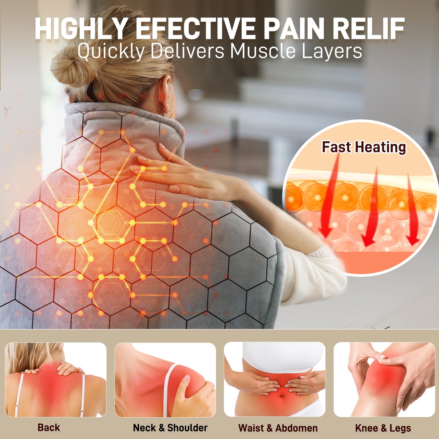 ANLUWIN heating pad front view showing large coverage area
