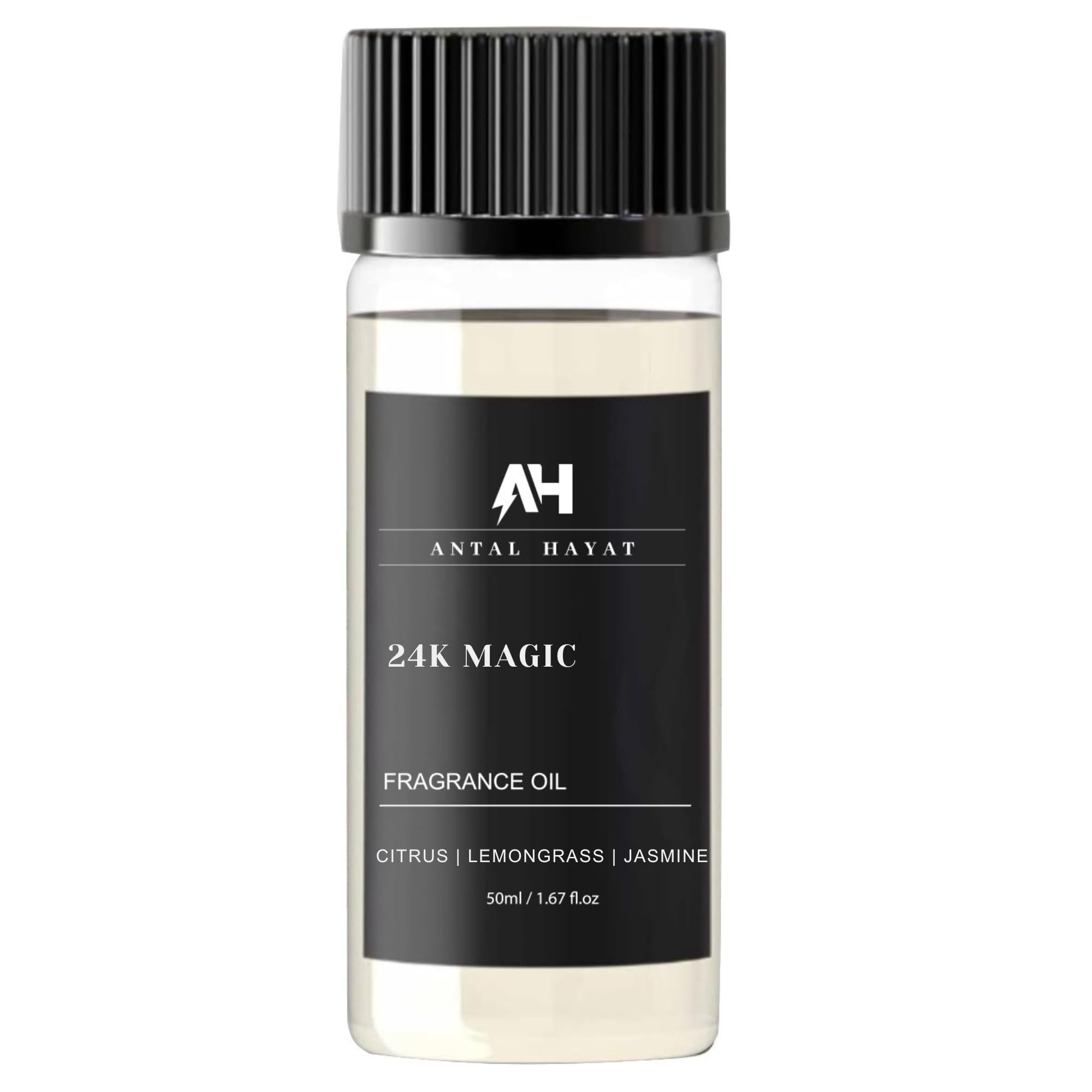 ANTAL HAYAT 24K Magic diffuser oil 50ml bottle close-up, premium fragrance for home scenting.