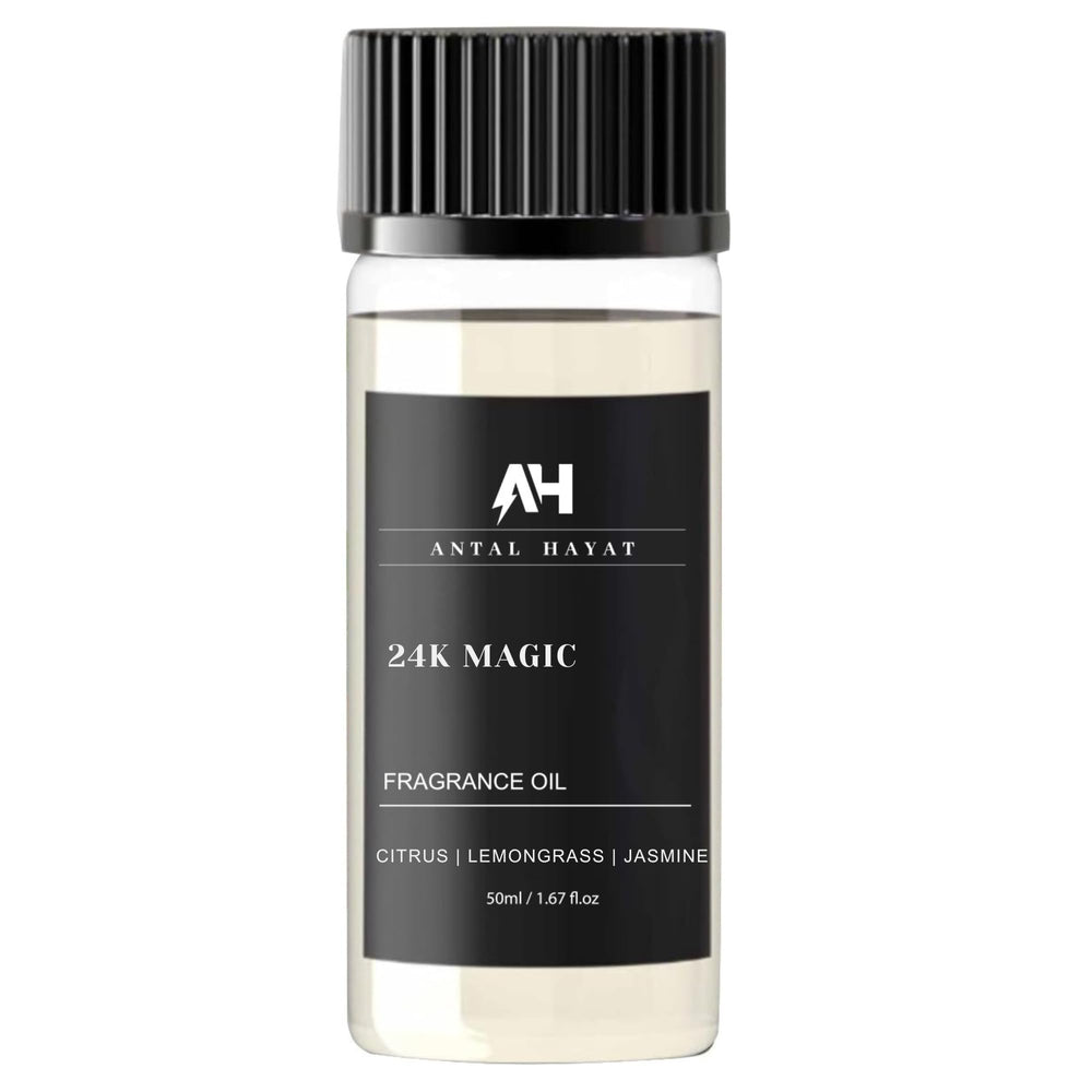 ANTAL HAYAT 24K Magic diffuser oil 50ml bottle close-up, premium fragrance for home scenting.