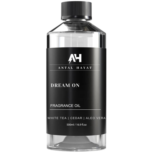 Antal Hayat Dream On bottle label close-up for premium diffuser aromatherapy.