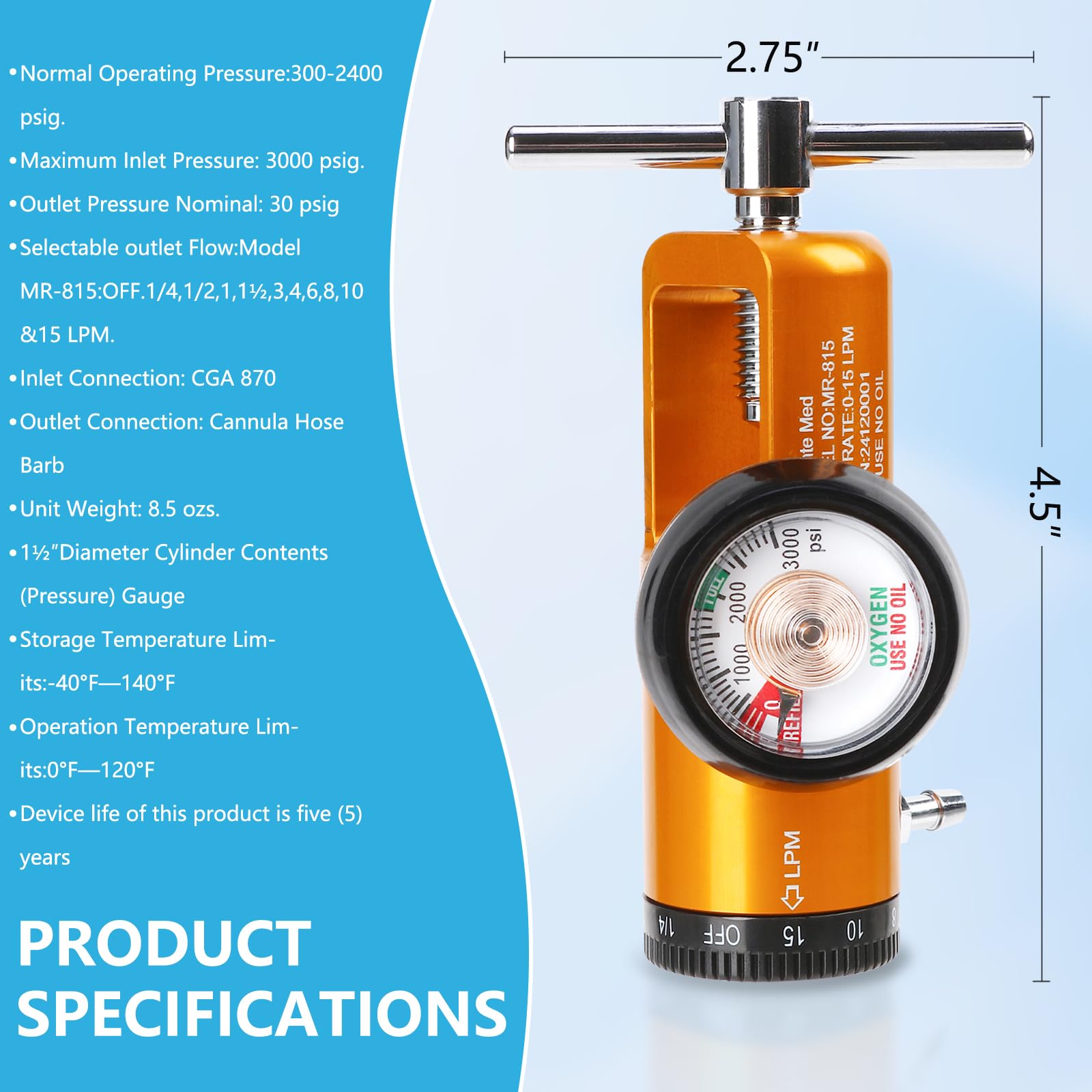 AnteMed all-metal regulator with corrosion-resistant finish for durability