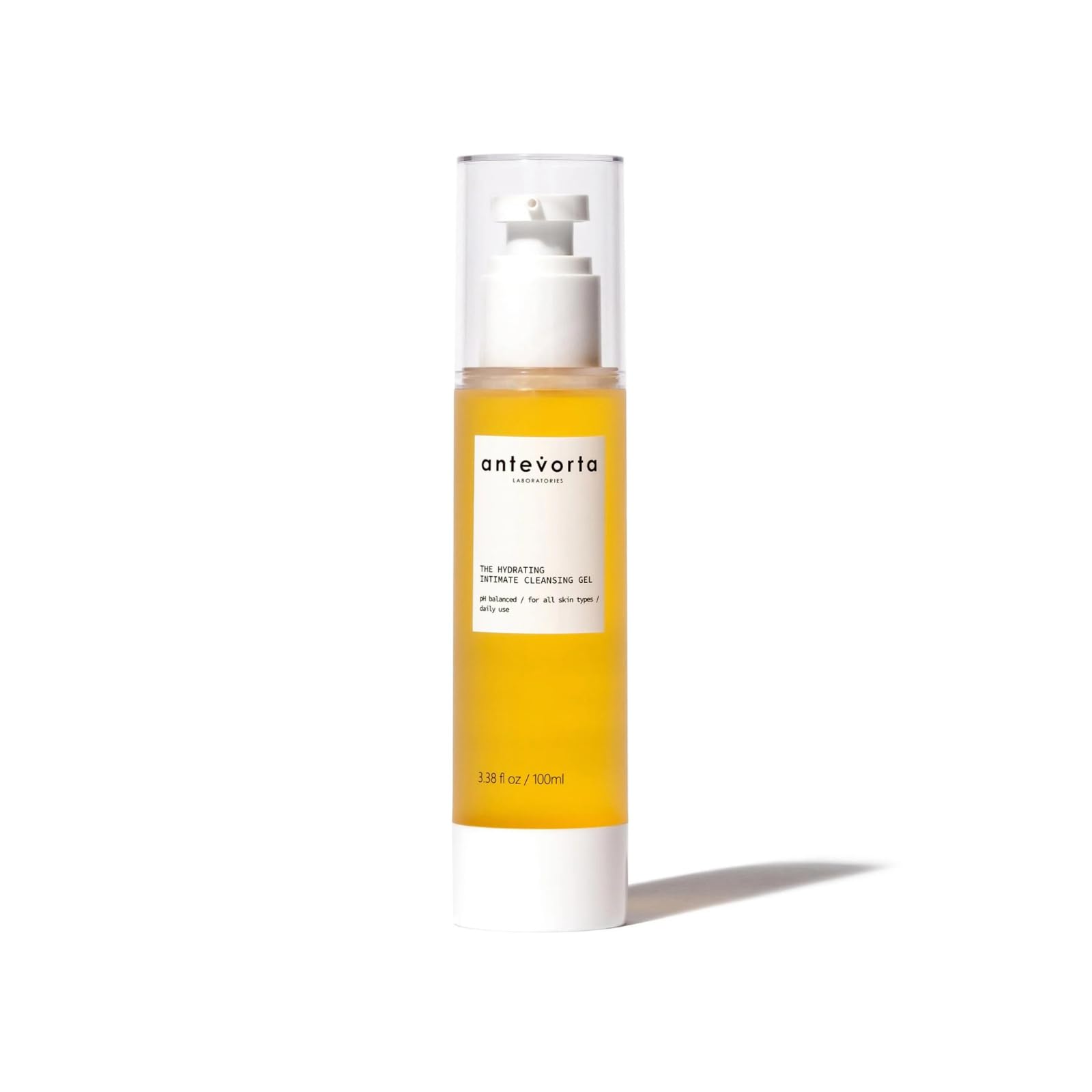 Antevorta Feminine Wash bottle pour showing smooth gel texture