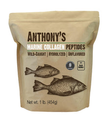 Anthony's hydrolyzed marine collagen powder jar close-up, showcasing pure, tasteless protein.