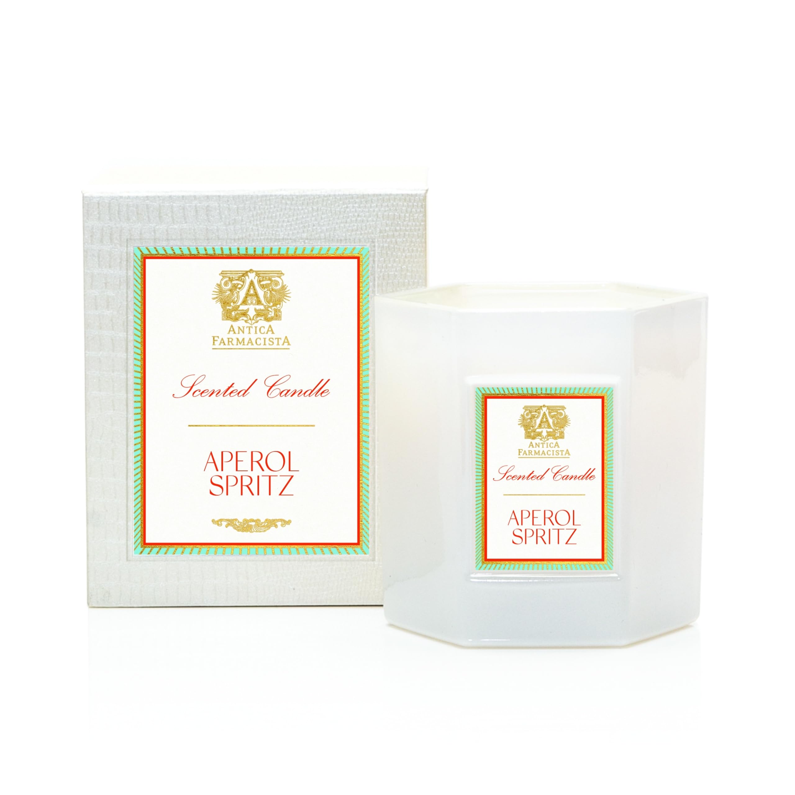 Antica Farmacista Aperol Spritz candle close-up highlights warm glow and citrus aroma.