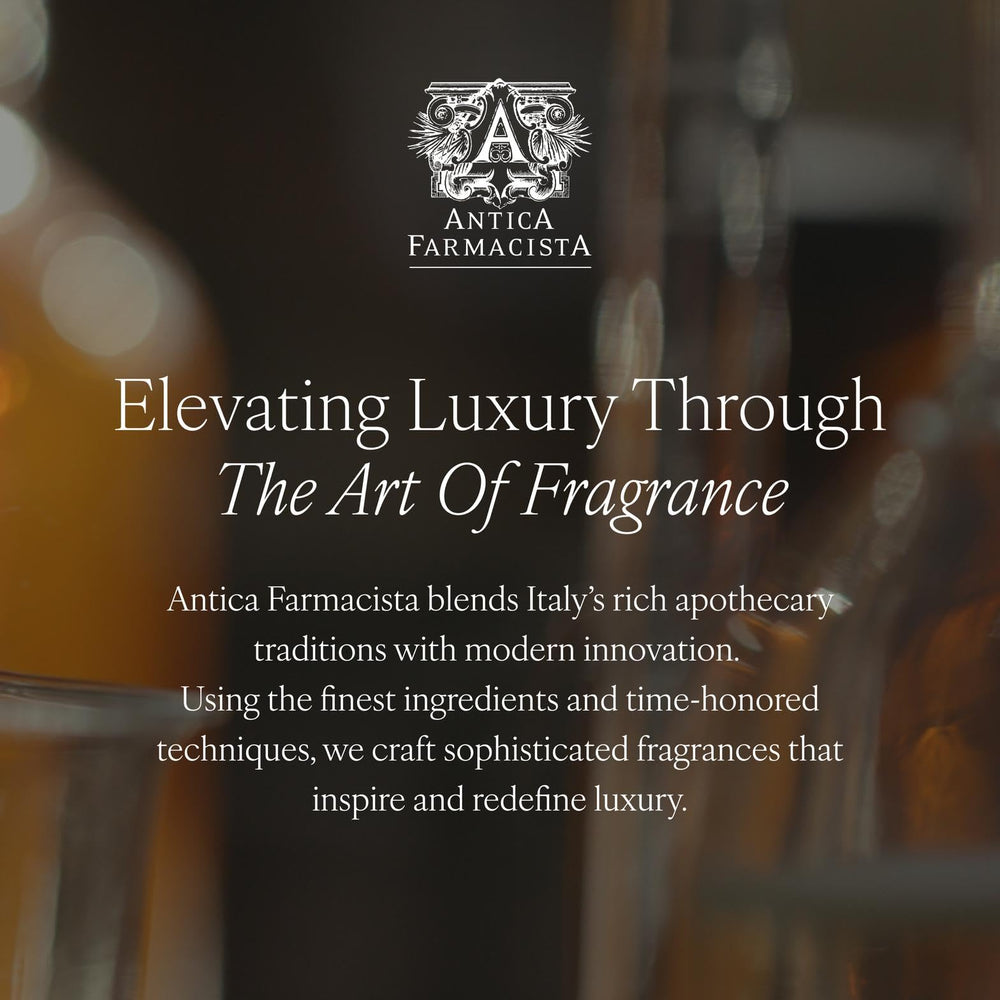 Antica Farmacista brand story candle, artisanal scent heritage in a luxury vessel.
