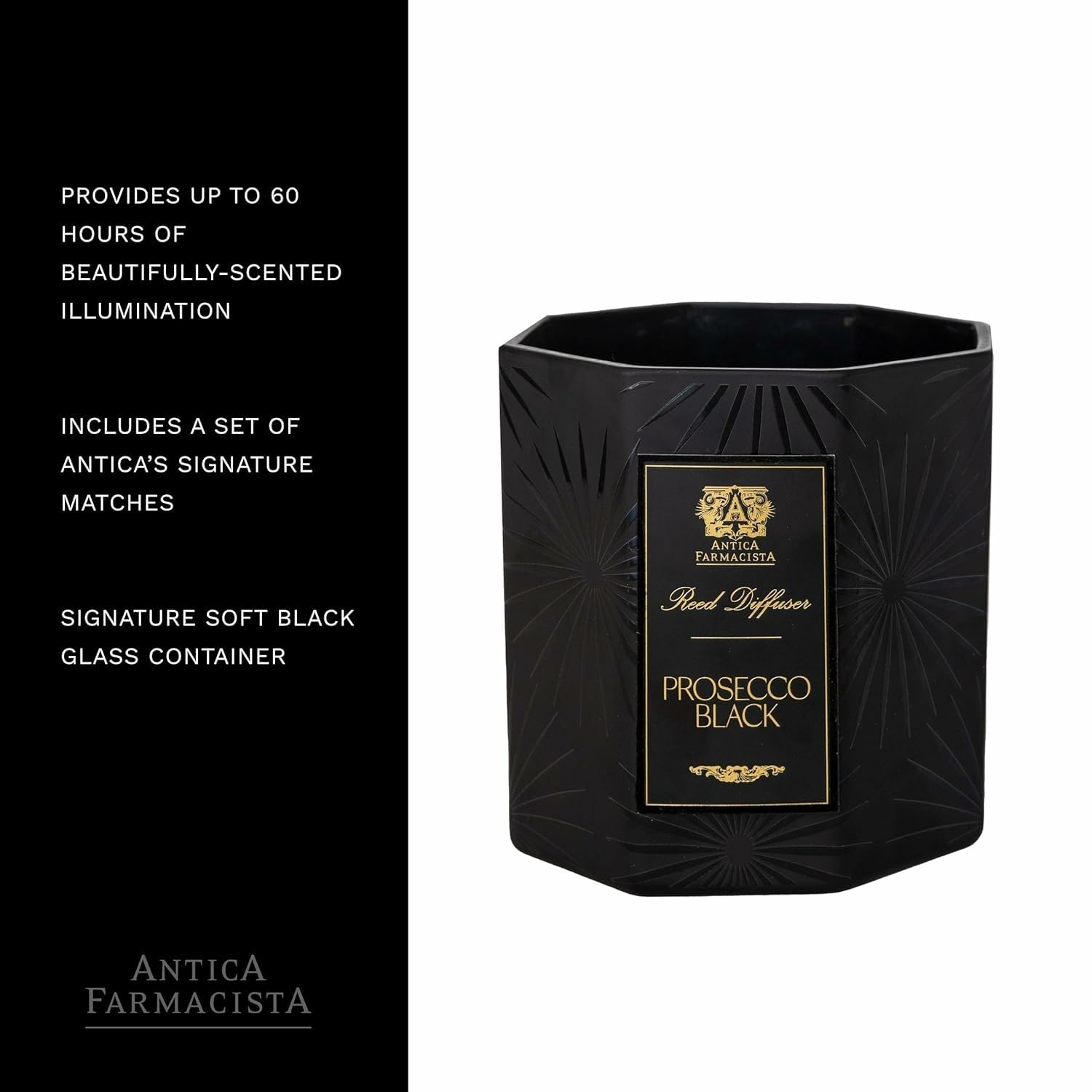 Antica Farmacista Prosecco Black candle in a cozy room setting enhancing ambience.