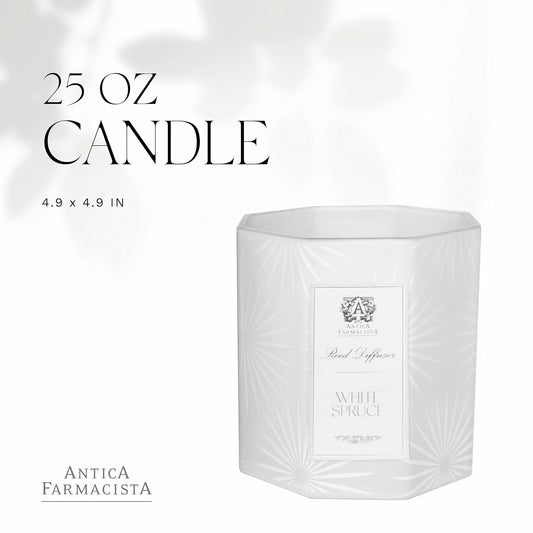 Antica Farmacista candle gift packaging showcases luxe hinged box and pearlescent texture.