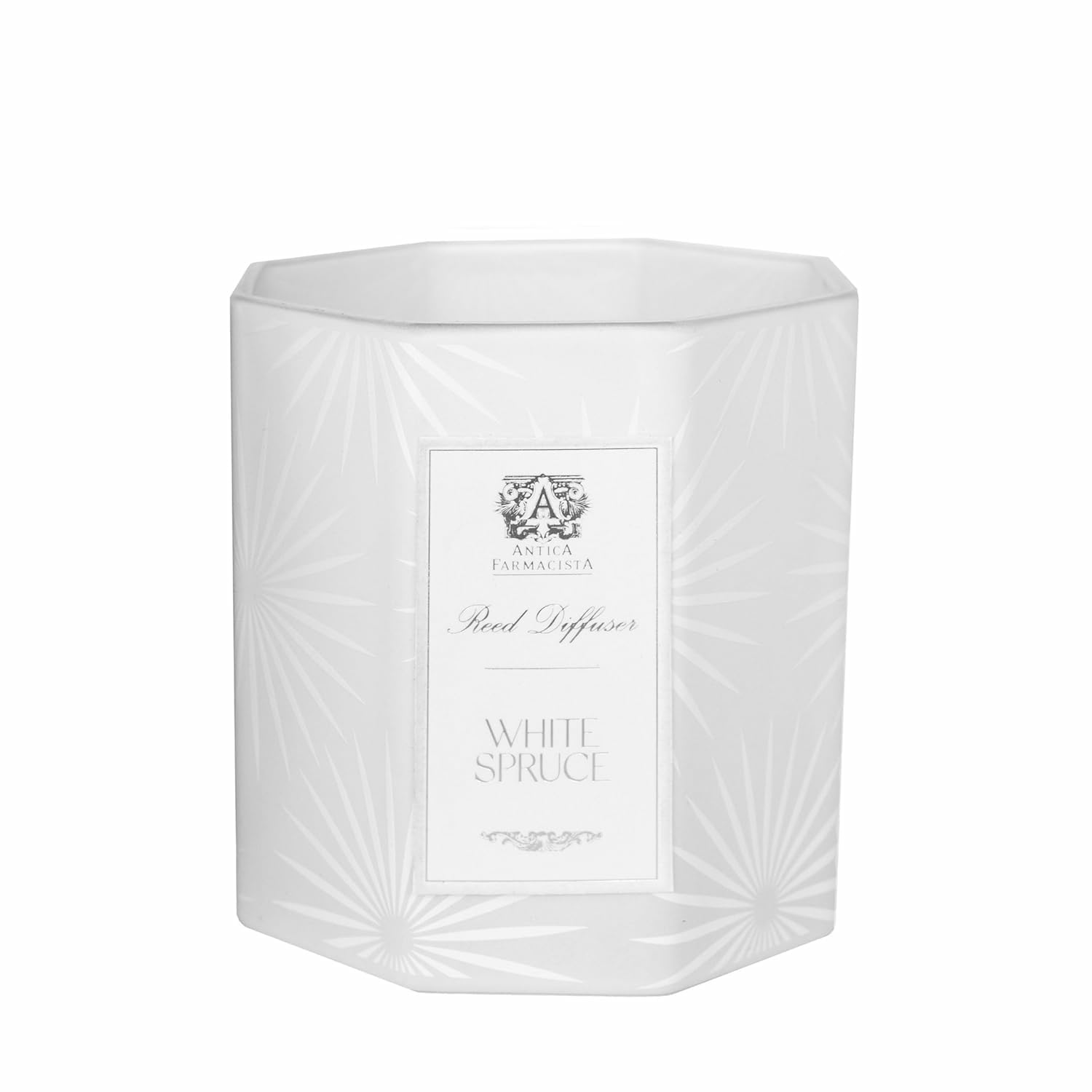 Antica Farmacista Three-Wick Candle in White Spruce jar offers long-lasting forest-citrus fragrance.