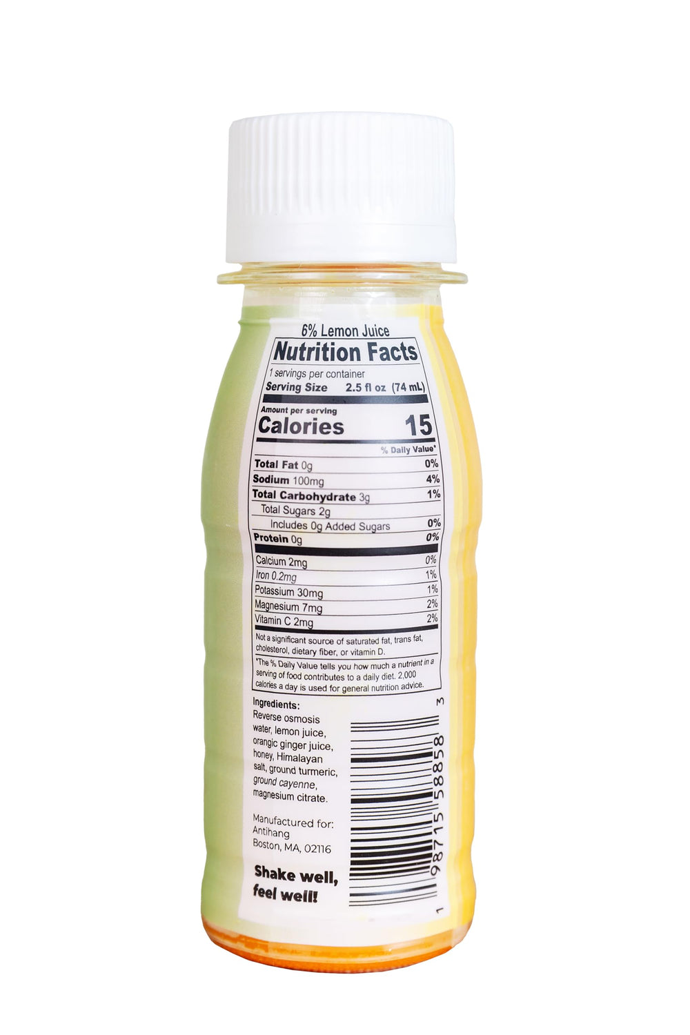 ANTIHANG Organic turmeric and ginger ingredients in a balanced blend.