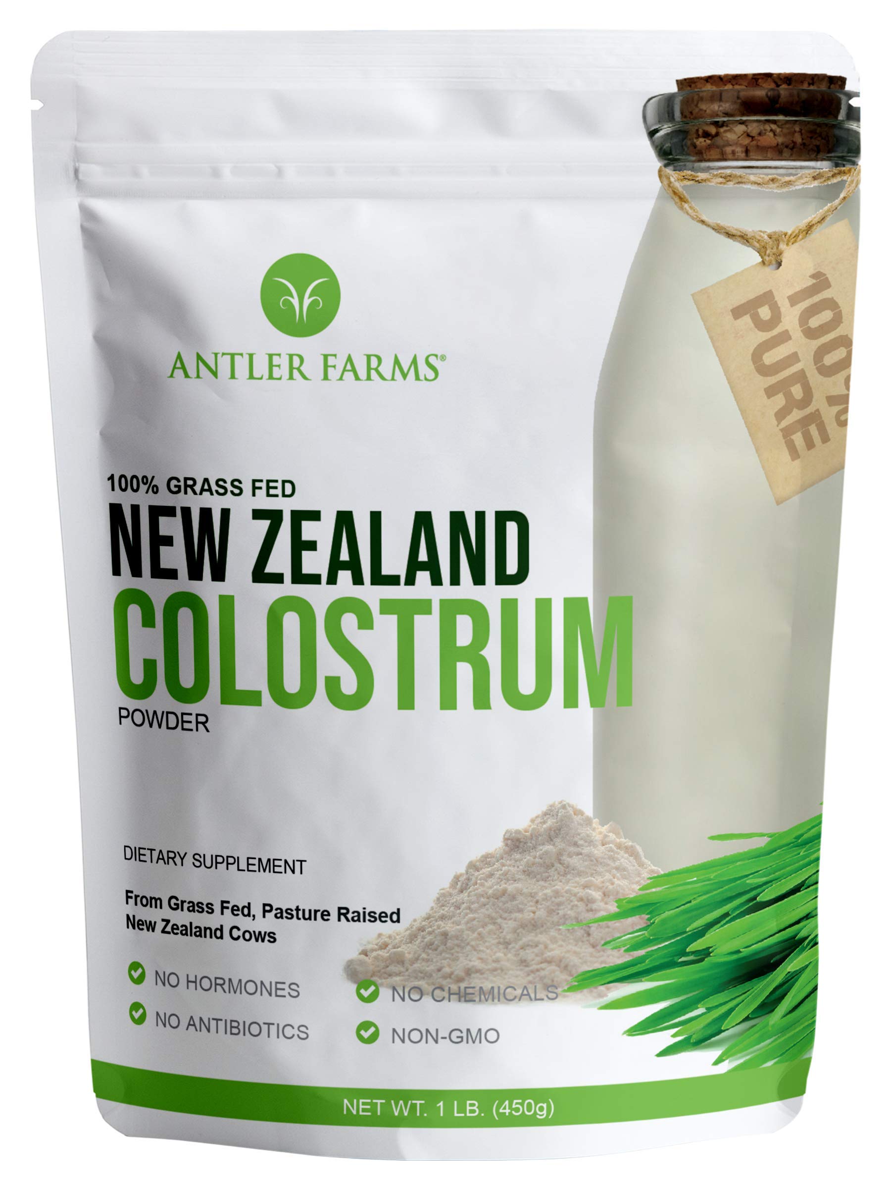 Antler Farms colostrum bottle: NZ formula with high IgG for daily wellness.