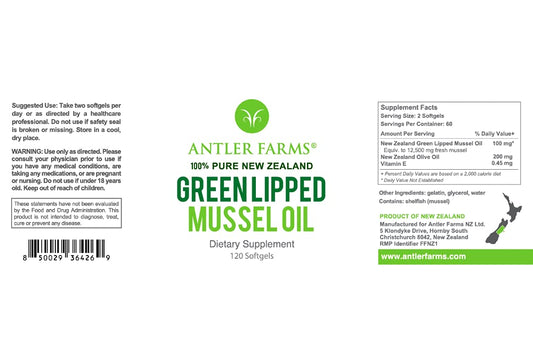 Antler Farms green-lipped mussel oil capsules ready for daily use