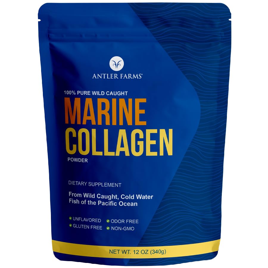 Antler Farms Marine Collagen Powder bottle with clear label for daily use.