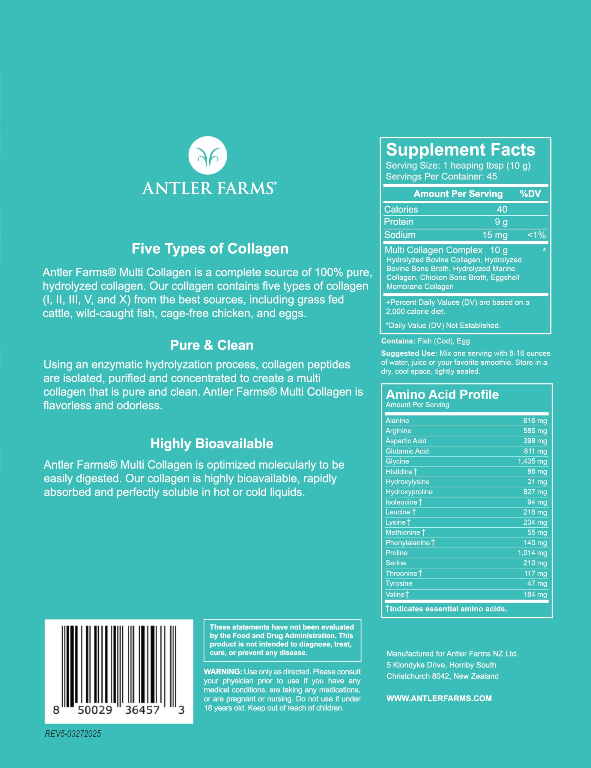 Antler Farms Multi Collagen Powder scoop demonstrates convenient portioning for consistent daily intakes.