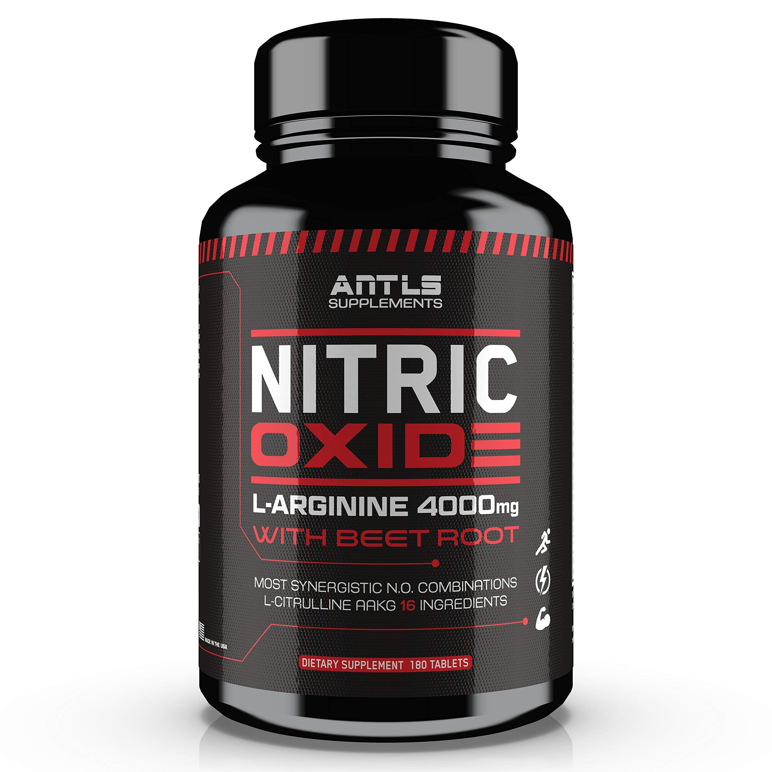 ANTLS Nitric Oxide Booster bottle front showing 180 vegan capsules for pre-workout support.
