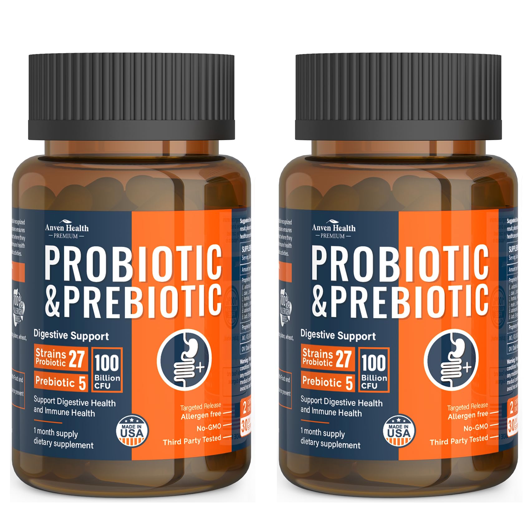 Anven Health 100B probiotics bottle for daily gut support for men and women.