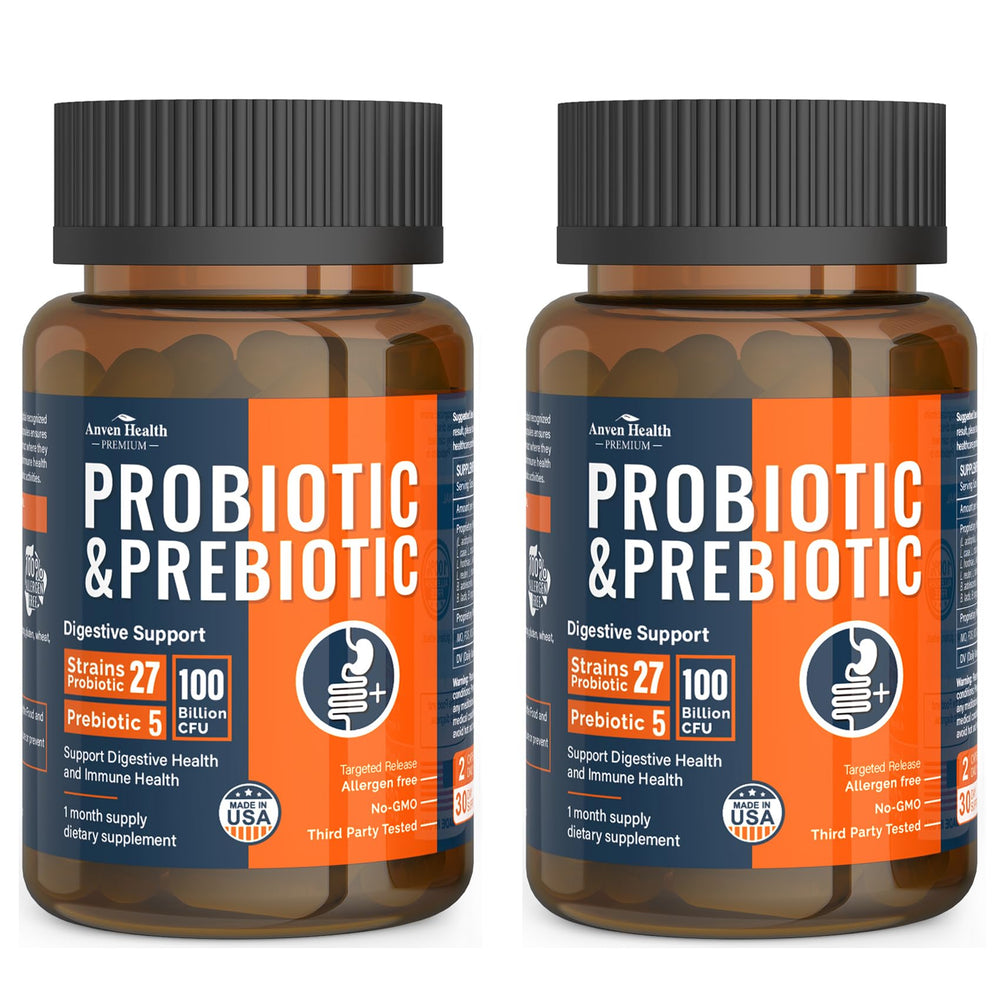 Anven Health 100B probiotics bottle for daily gut support for men and women.