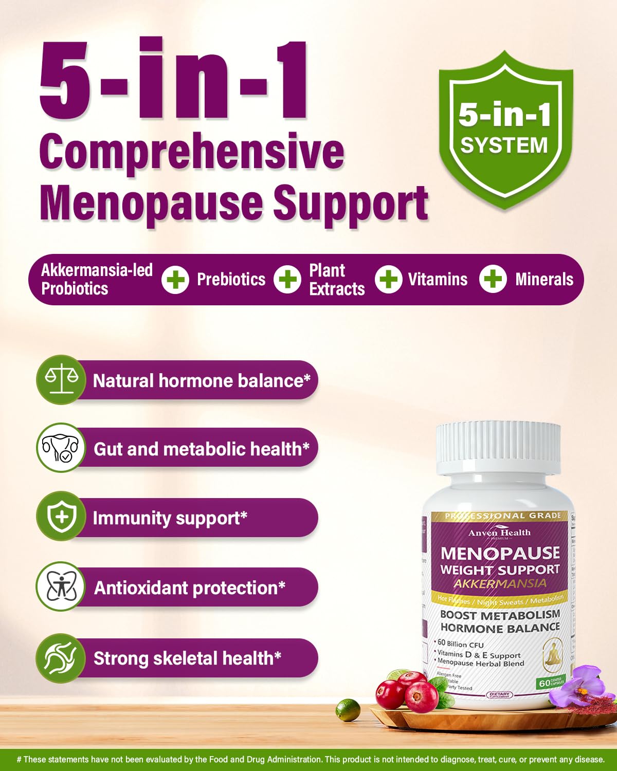 Anven Health Akkermansia probiotic capsule close-up focusing on gut health support.