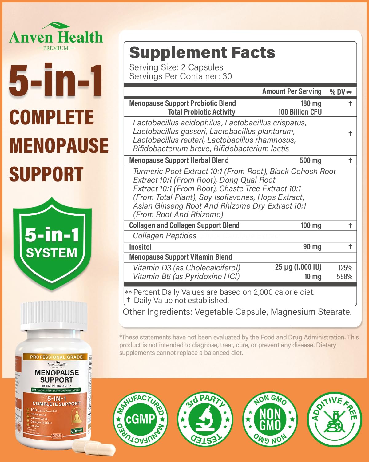 Anven Health collagen skin joint bottle focuses on elasticity and mobility.
