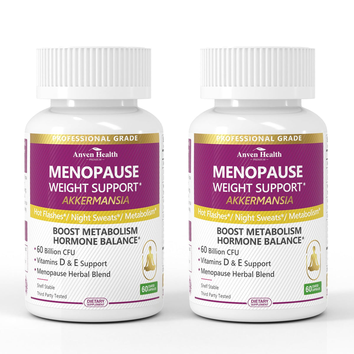 Anven Health menopause bottle front shows an all-in-one balance and comfort formula.