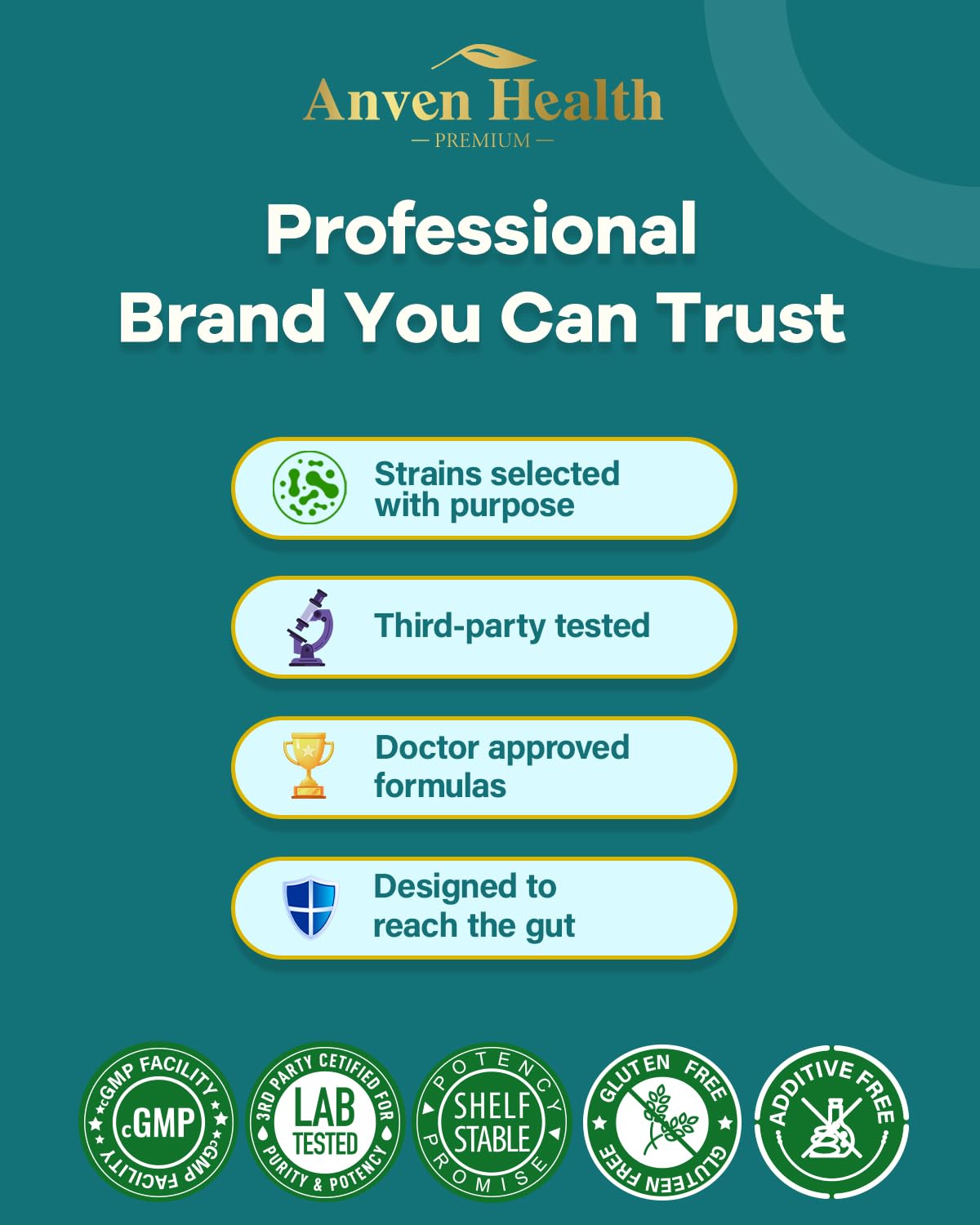 Anven Health non-GMO seal on packaging signaling safety and purity