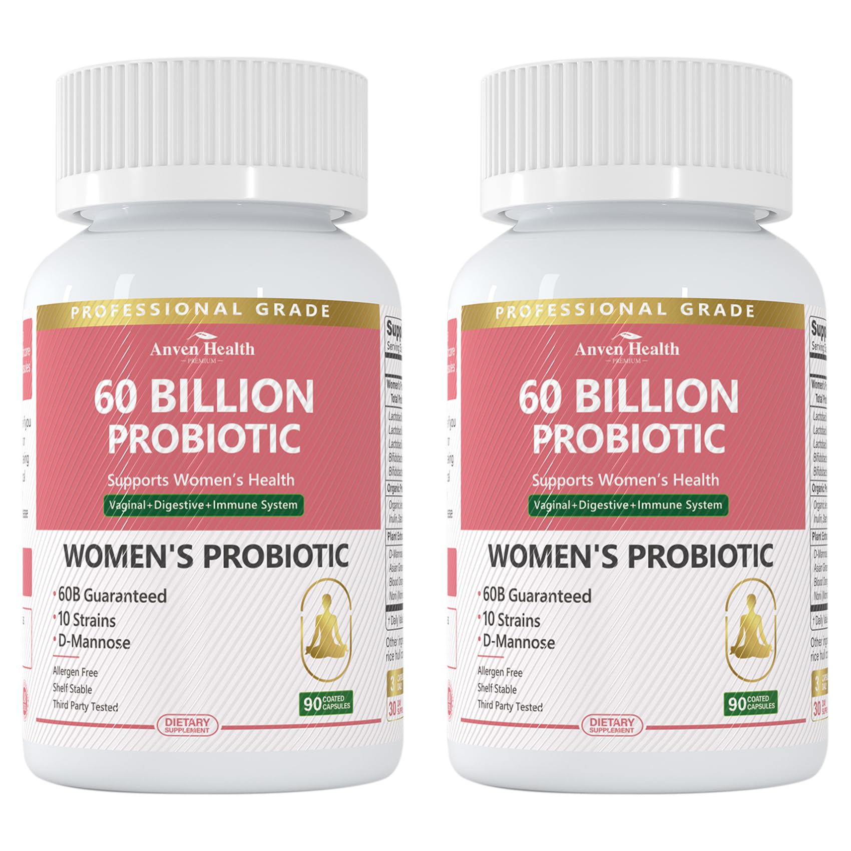 Anven Health Probiotics bottle pouring supports daily balance and vaginal health.