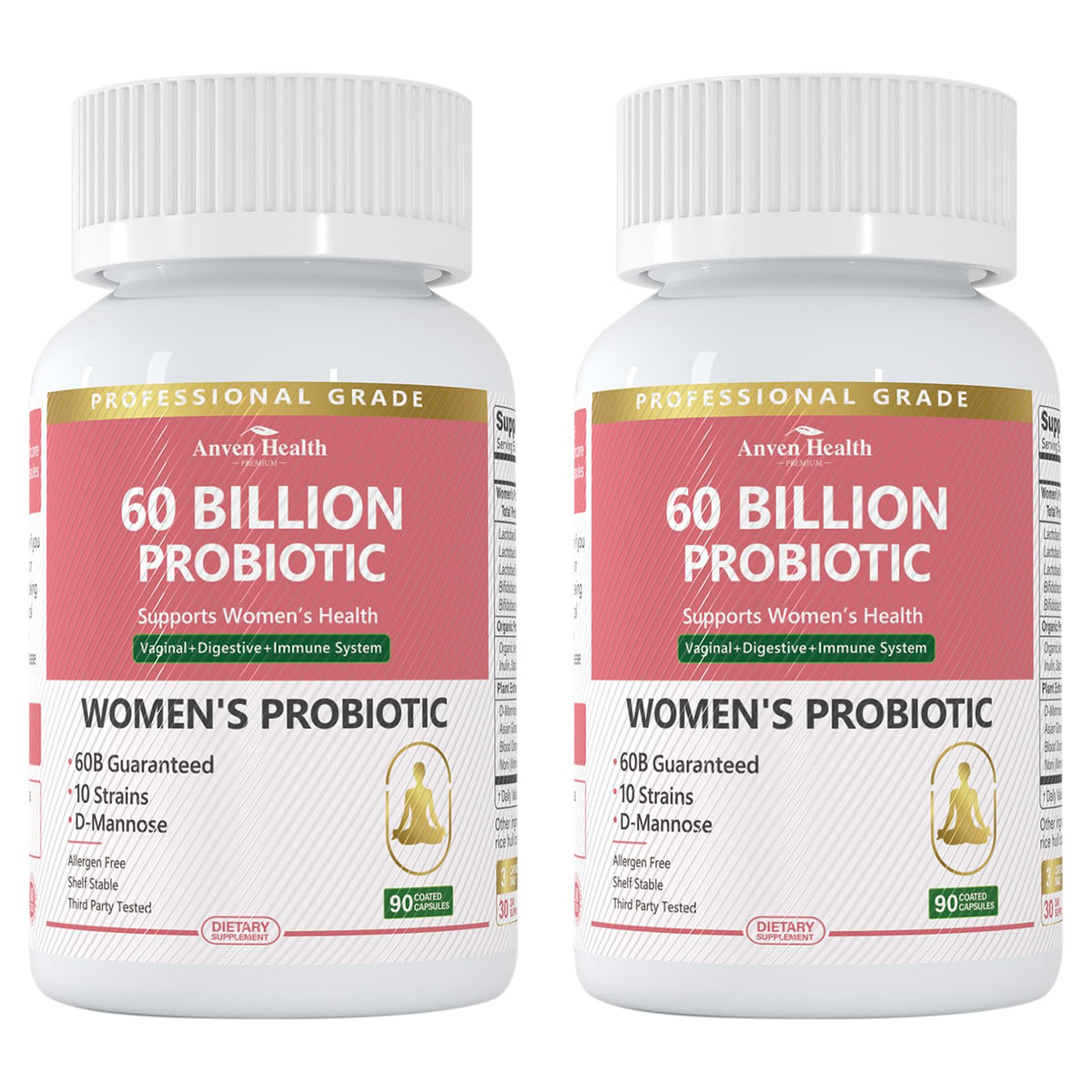 Anven Health Probiotics bottle pouring supports daily balance and vaginal health.
