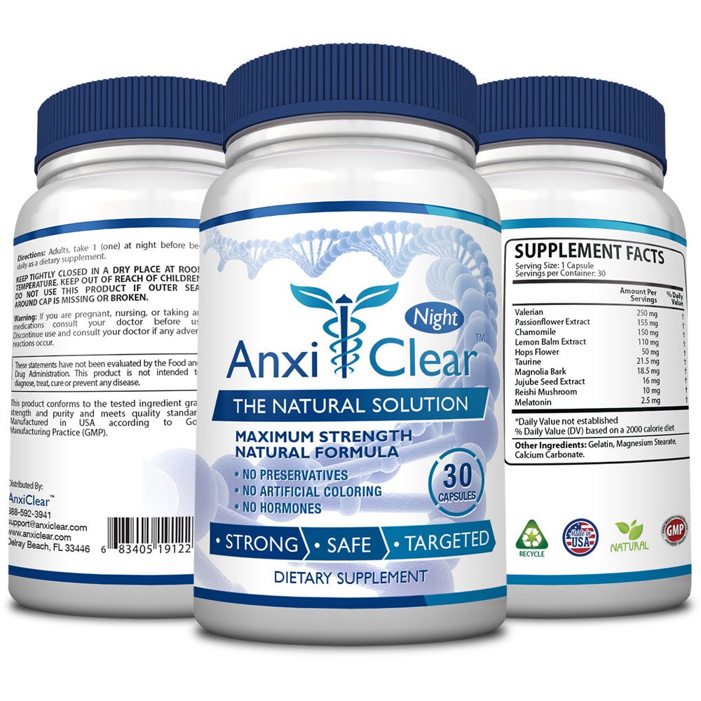 AnxiClear 5-HTP capsules bottle highlighting mood balance support