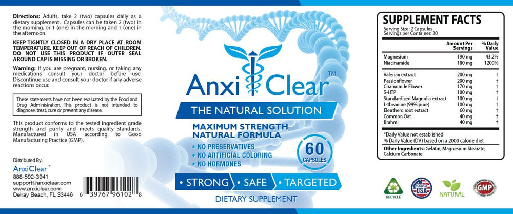 AnxiClear nighttime bottle close-up showing calm evening routine