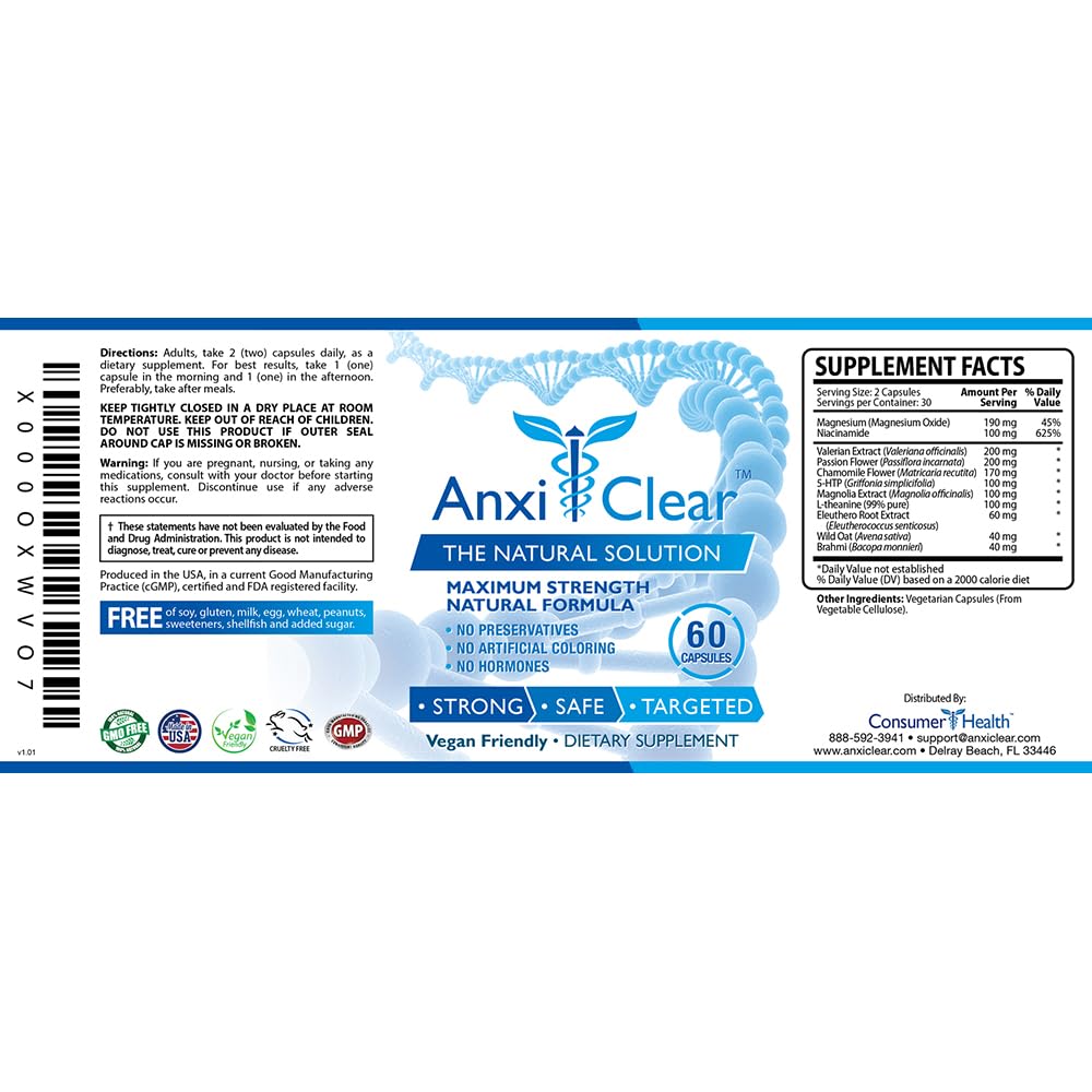 AnxiClear day formula capsules in hand for easy daily mood support.