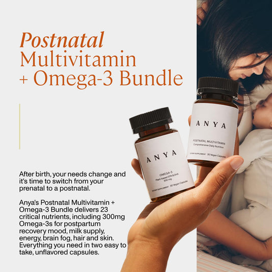 ANYA packaging highlights vegan, gluten-free postnatal vitamins