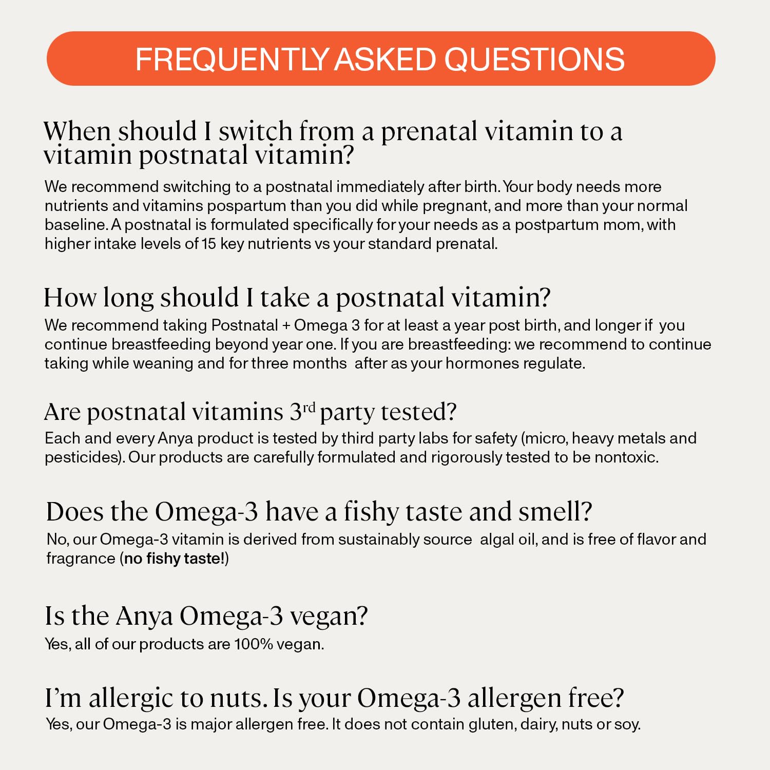 ANYA Safety-tested allergen-free label showcases strict quality standards for mom and baby.