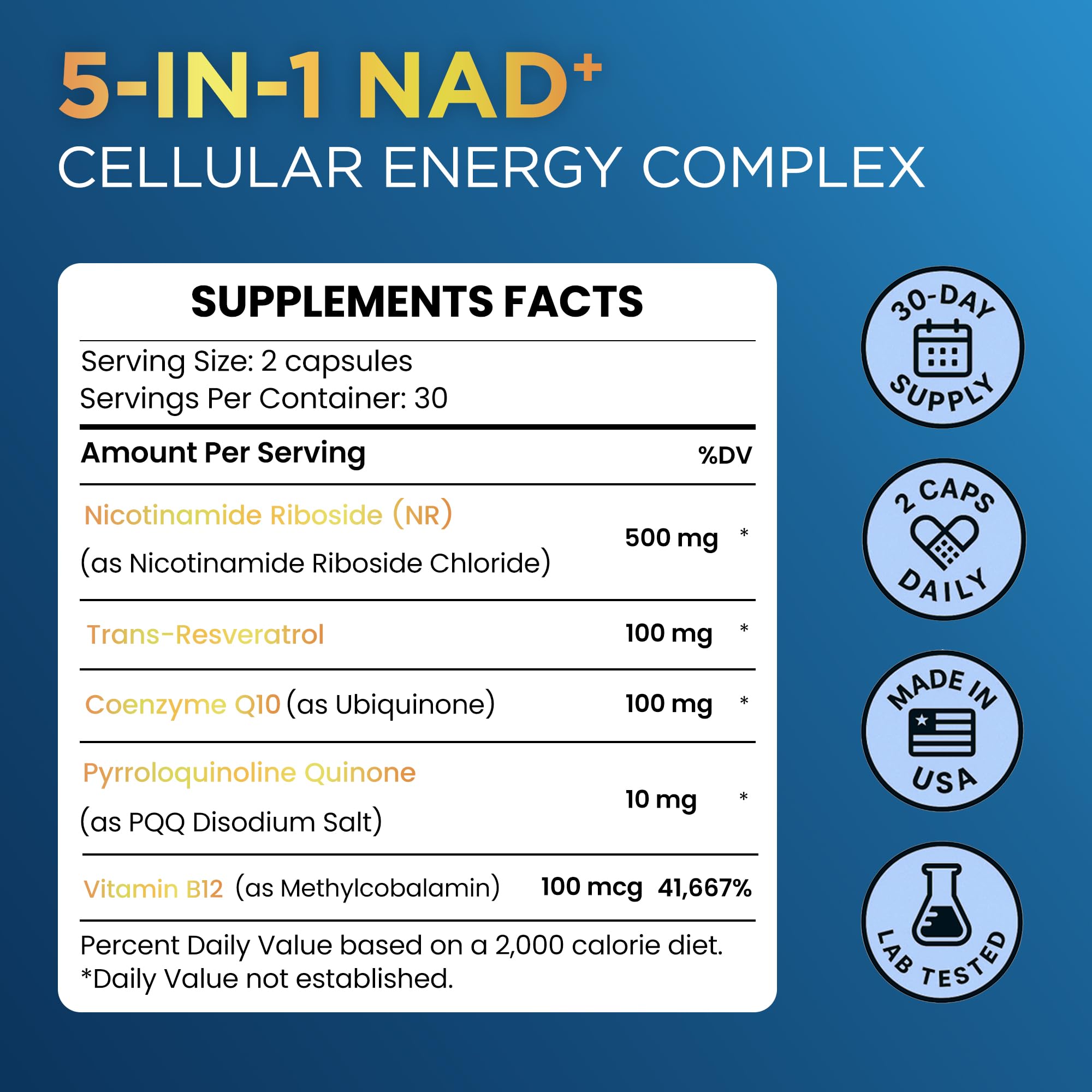 Anyglory NAD+ USA-made bottle signals quality manufacturing and purity.