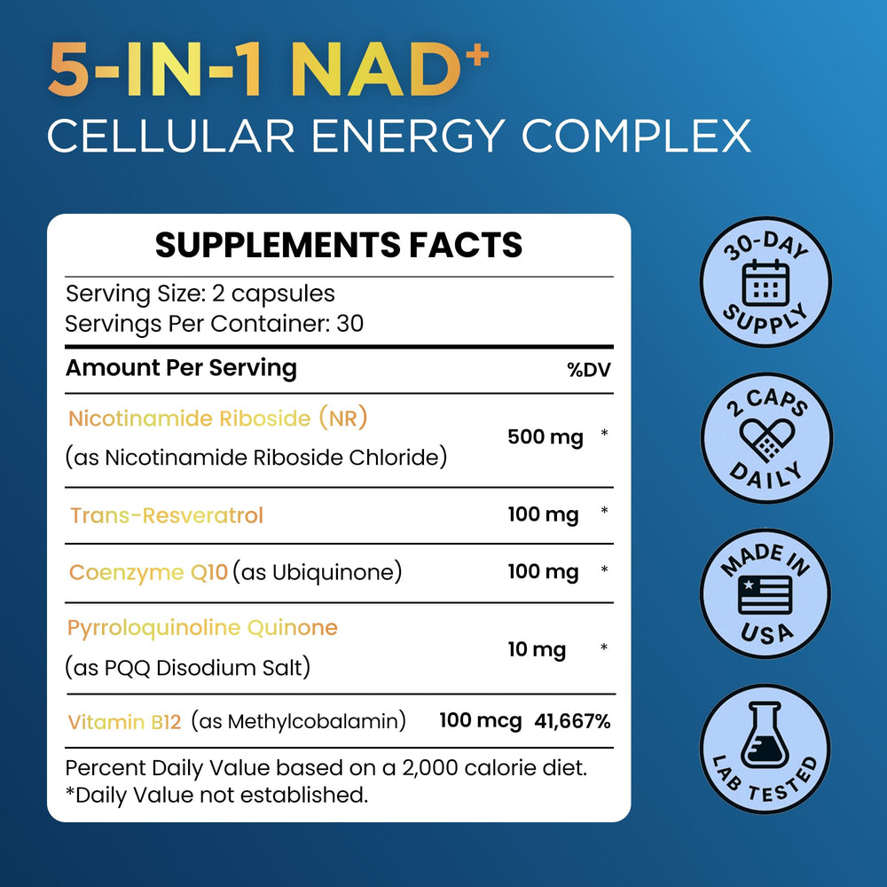 Anyglory NAD+ USA-made bottle signals quality manufacturing and purity.