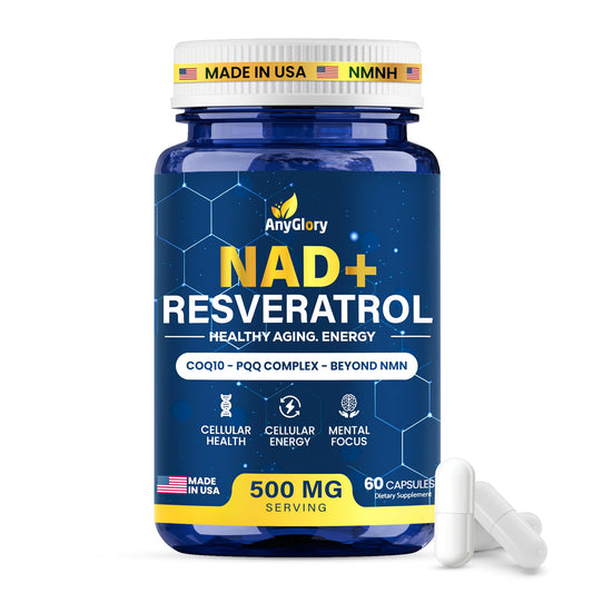 Anyglory NAD+ 5in1 500mg NR capsule bottle for daily energy support.