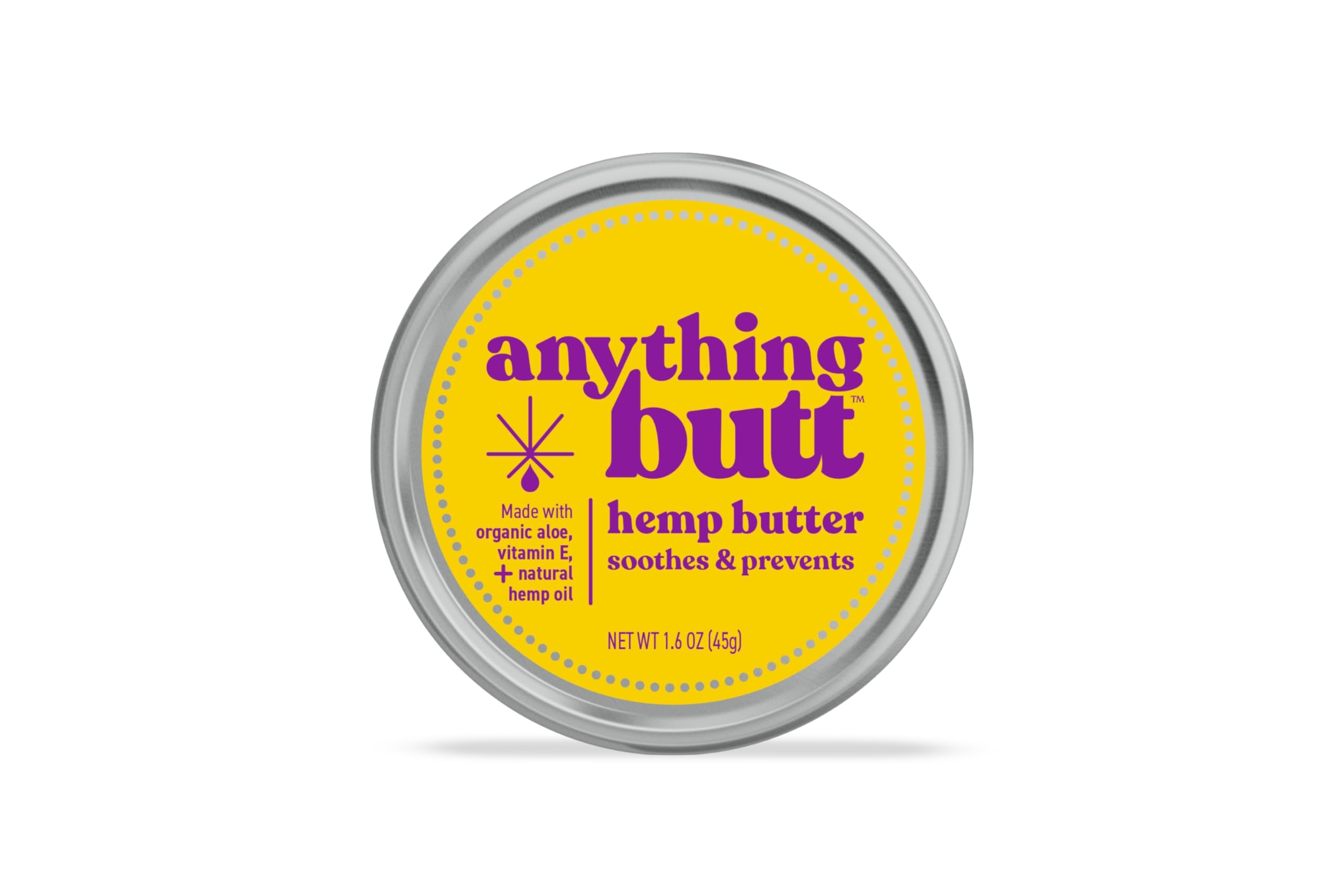 Anything Butt hemorrhoid cream jar close-up showing soothing herbal formula for comfort.